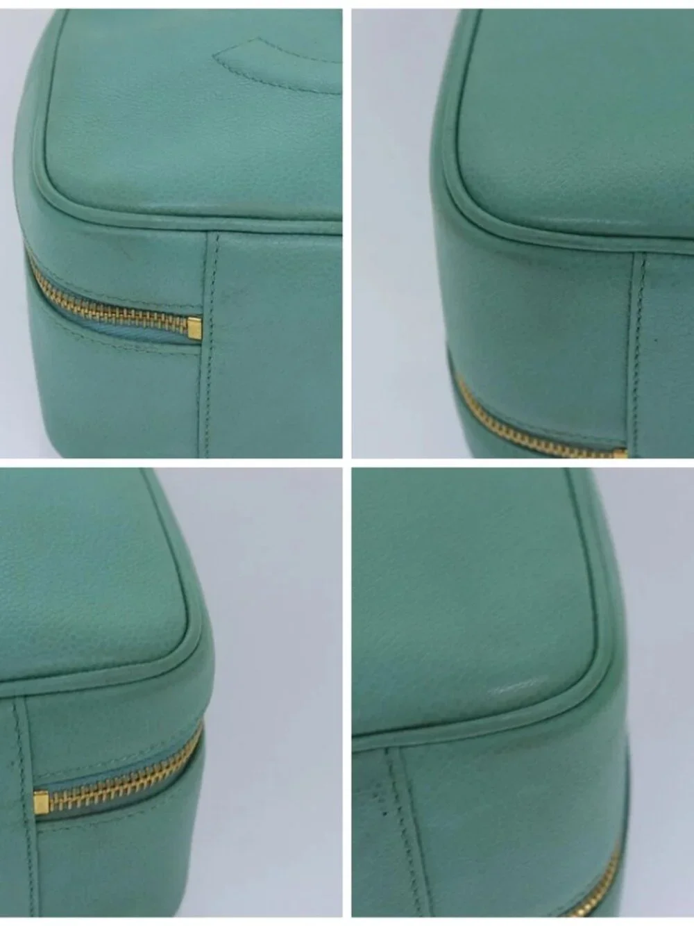 CHANEL Vanity COCO Mark Hand Bag Calf Skin Emerald Green CC Auth yk13974AV